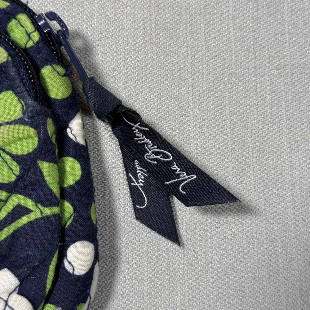 Vera Bradley Quilted Floral Cosmetic Case Navy Green White Double Zip Pouch